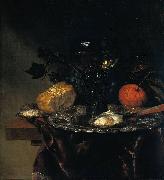 Abraham van Beijeren Stilleven met roemer op een zilveren schaal, oesters en blauwe kaas op een donker kleed oil painting picture wholesale